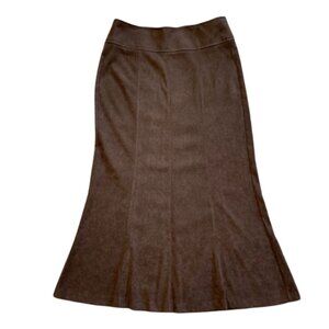 Dress Barn faux suede dark brown flared midi skirt. Women's size 6